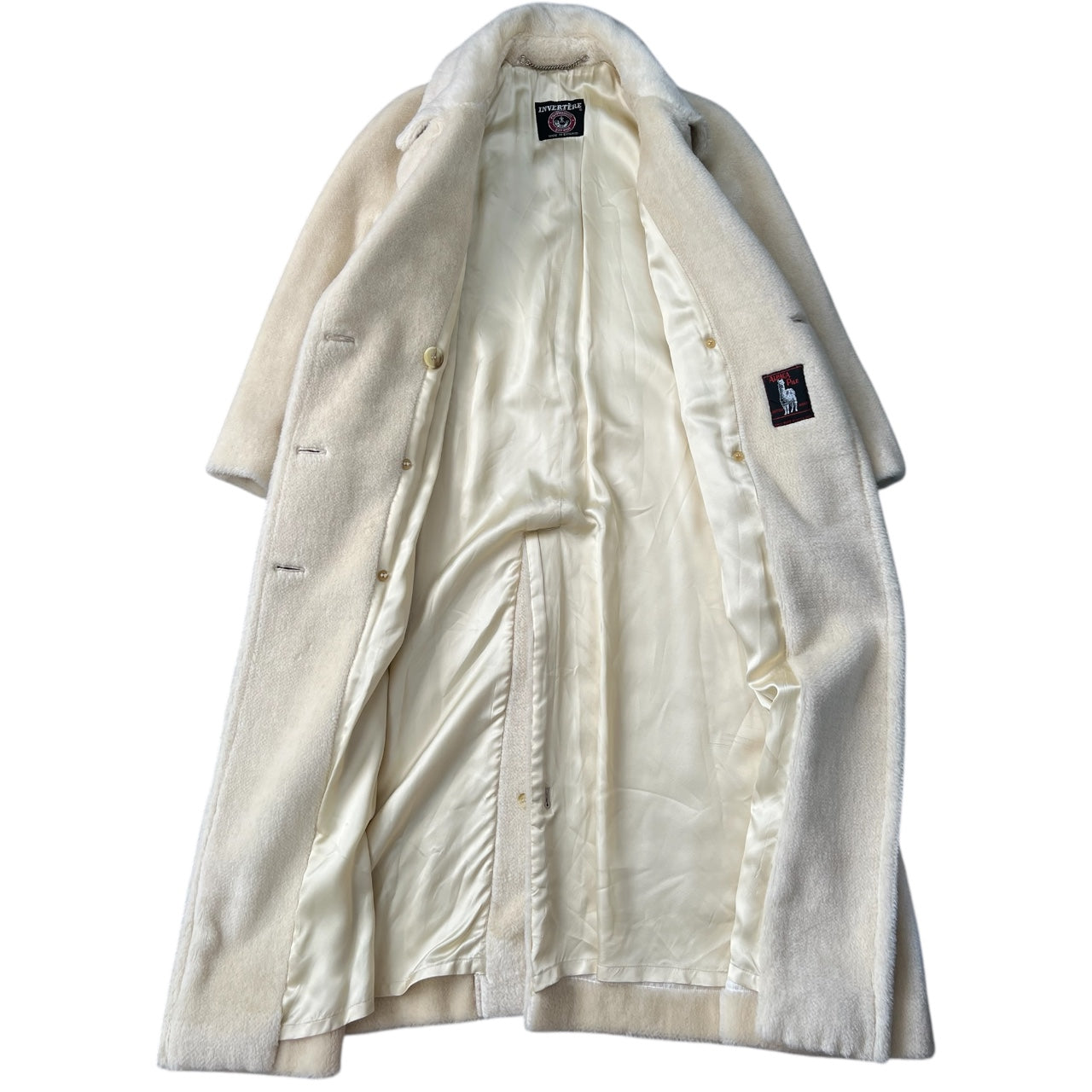 Vintage Invertere Cream 100% Alpaca Pile Trench Coat Satin Lined Women’s XL
