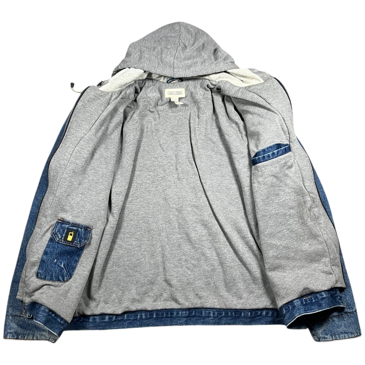 90s Lake N Trail Hooded Full Zip Denim Jacket Fleece Lined Men’s XL