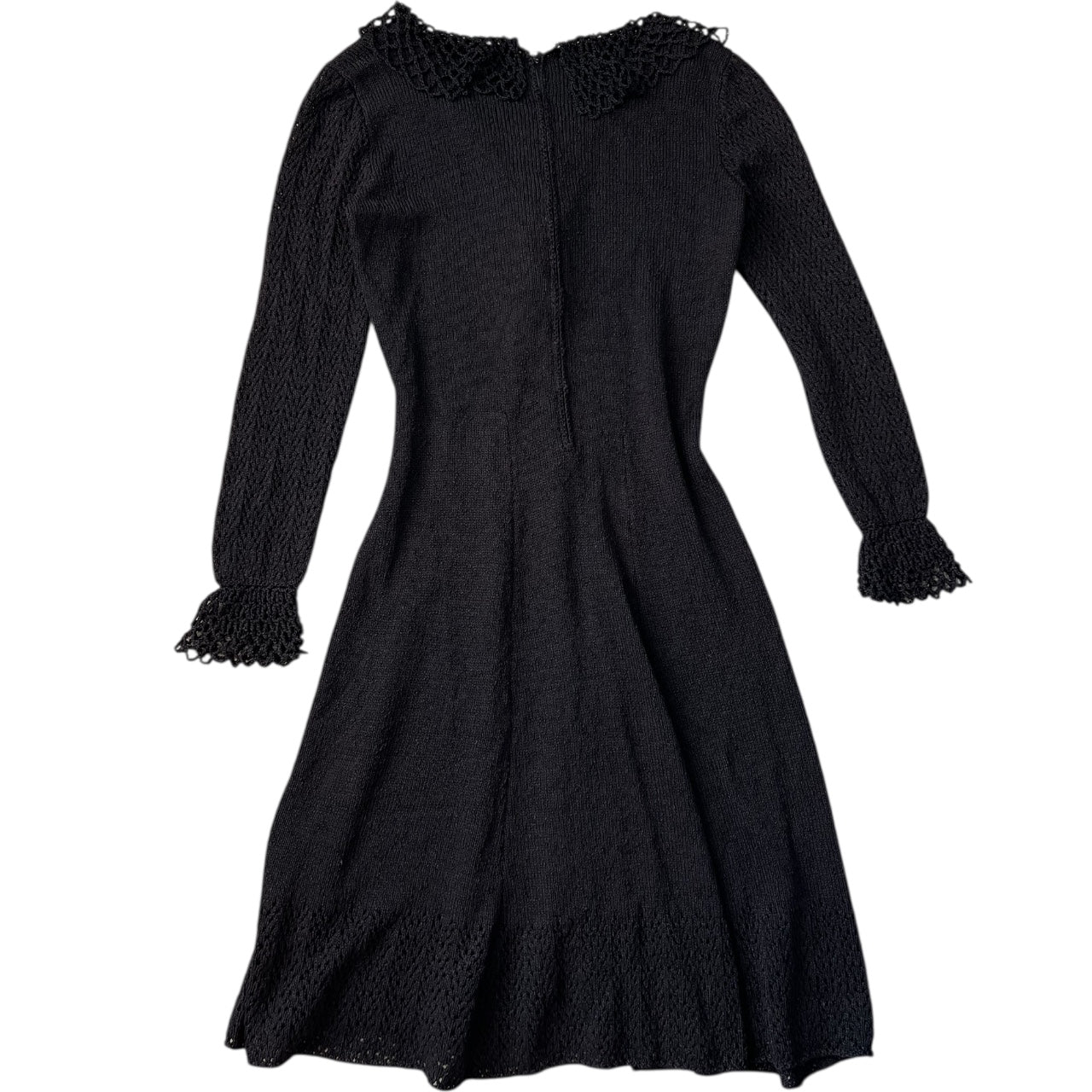 Vintage Gianna Knits Black Crochet Dress Ruffles Women’s Large Talon Zipper