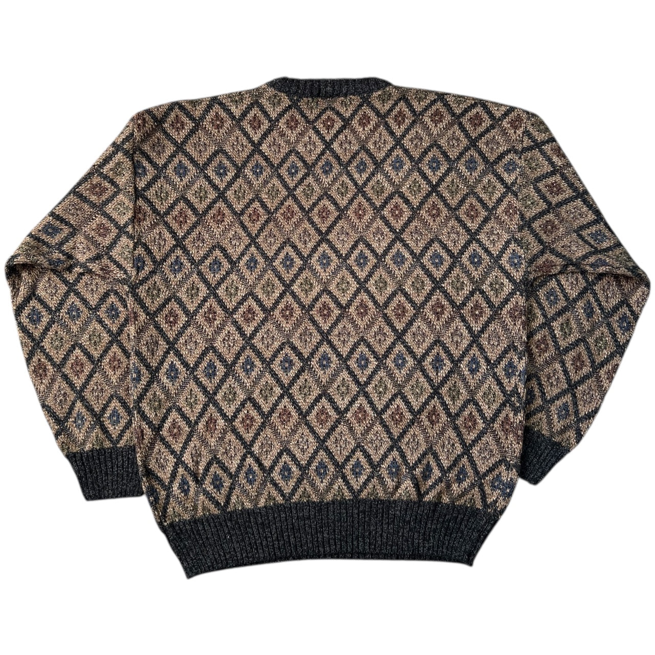 90s Towncraft Brown Diamond Pattern Crewneck Sweater Men’s Large