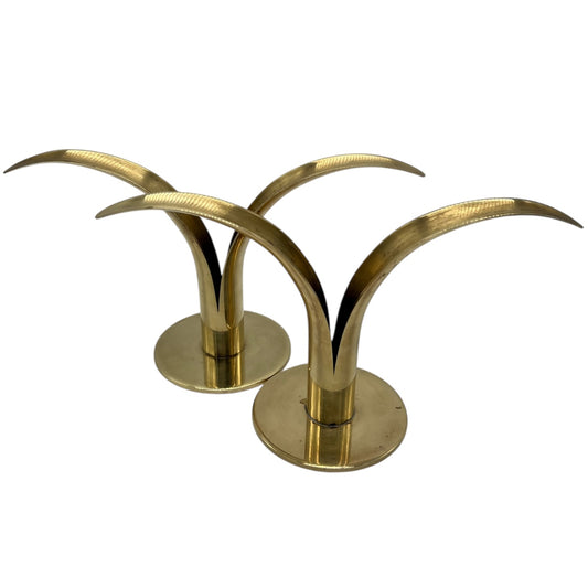 Vintage Mid Century Ystad Metal Brass Lily Candle Holders Made in Sweden Signed