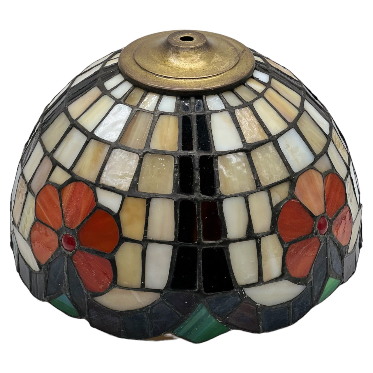 Vintage Tiffany Style G&A Art Glass Studios Leaded Stained Glass Floral Lampshade