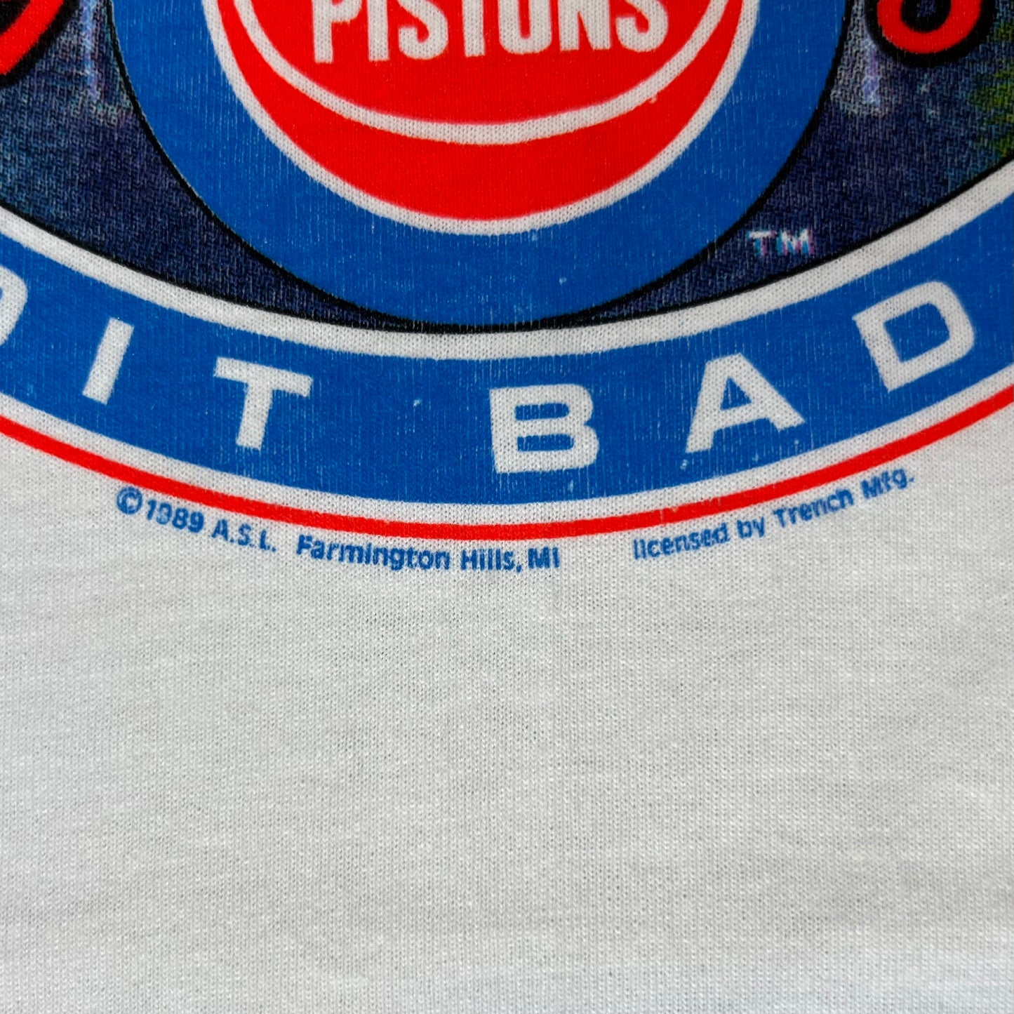 Vintage 1989 Detroit Pistons World Champions City Skyline Fireworks White Single Stitch T-Shirt Screen Stars Best Mens Med