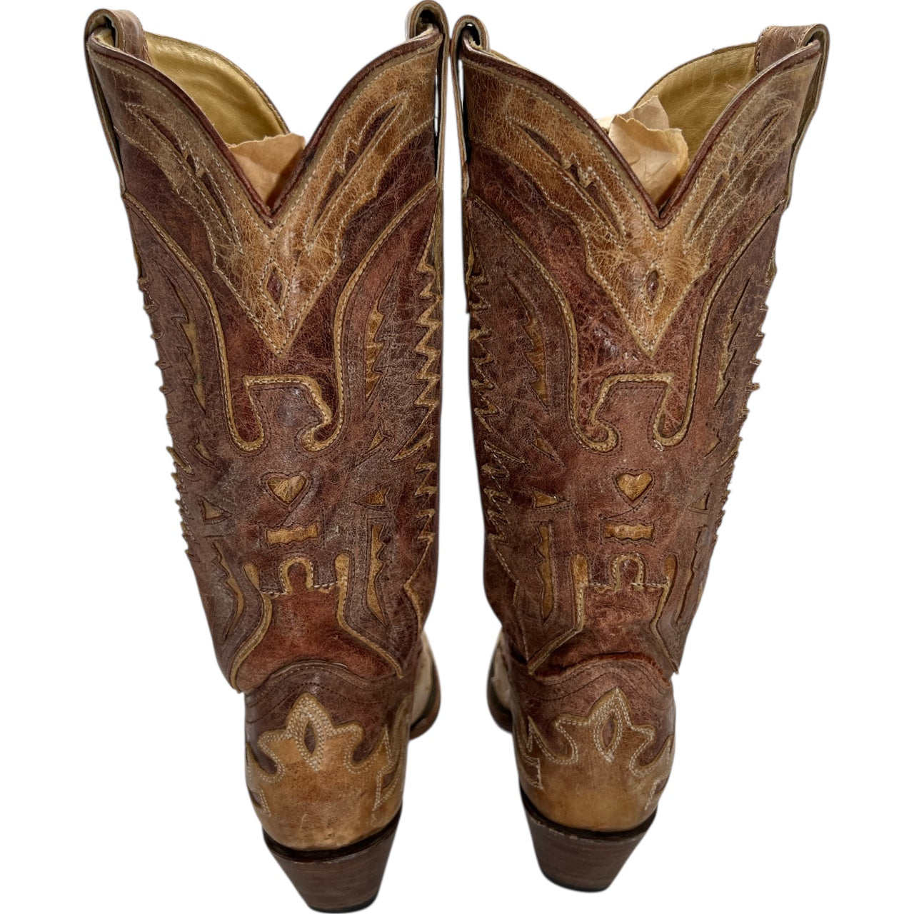 Corral Women’s Crackle Distressed Antique Finish Saddle Cowboy Boots Western Size 8M R2227 Made in Mexico