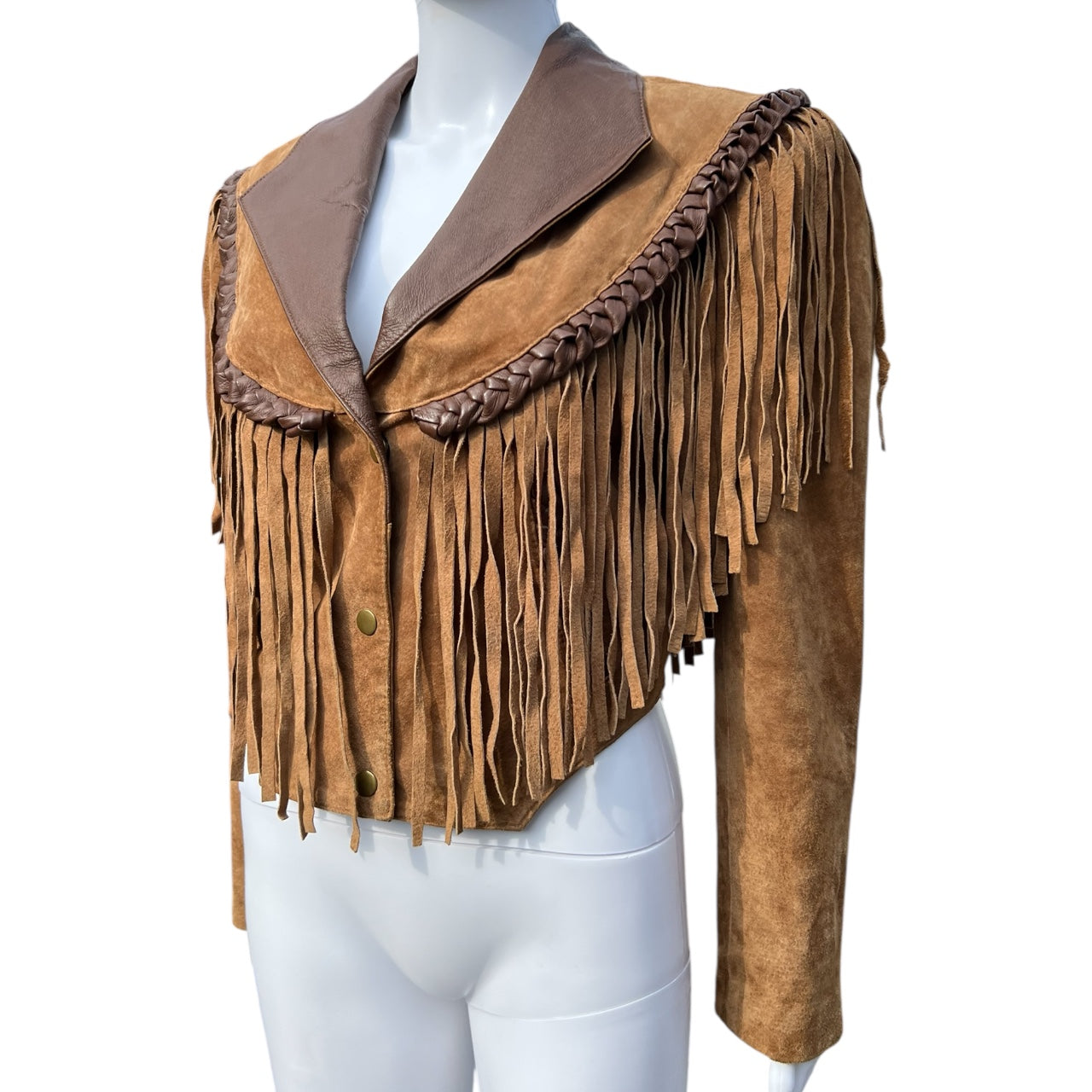 80s 90s Leather Gallery Western Suede Cropped Jacket Fringed Braided Trim Women’s Medium