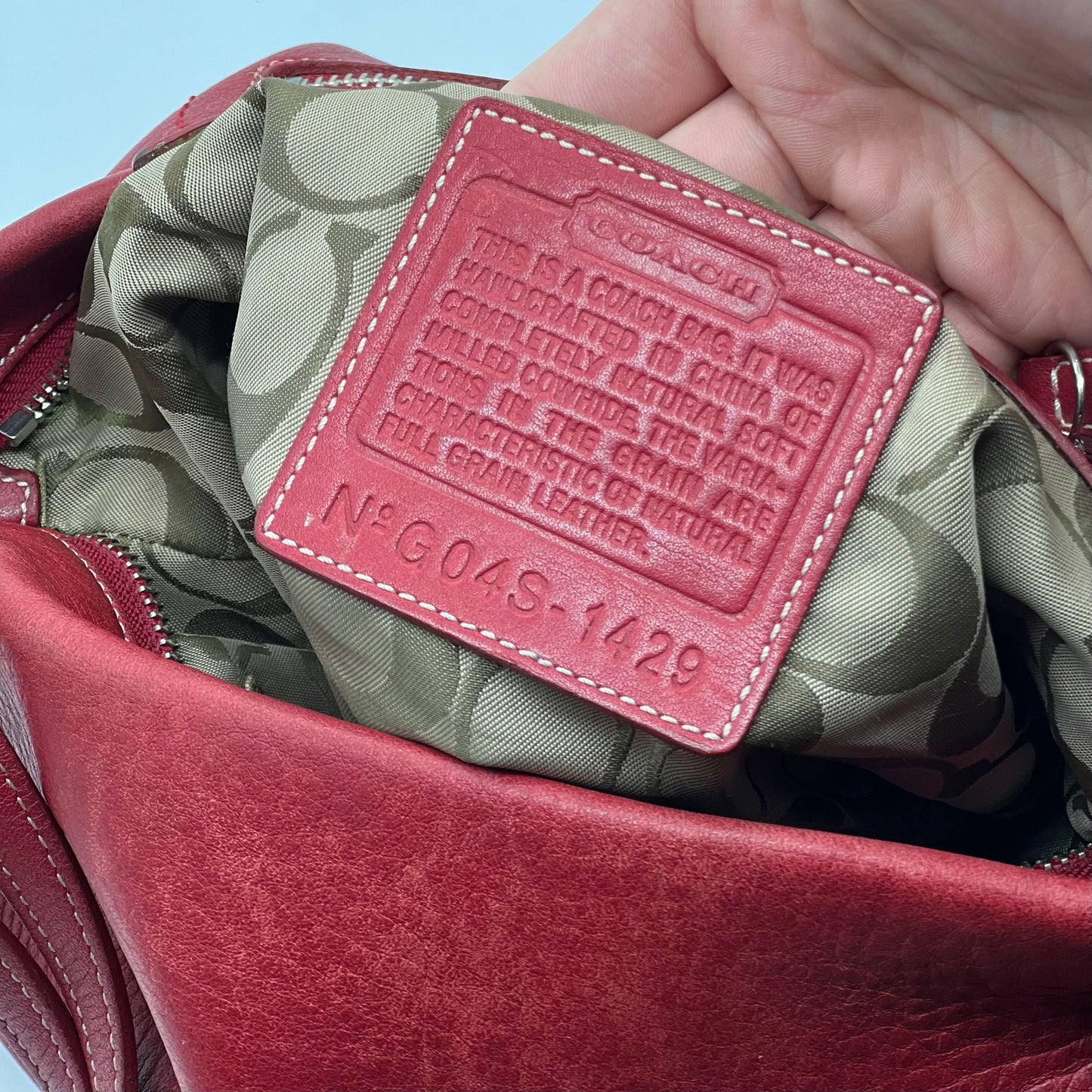 Vintage Coach East West Legacy Red Leather Shoulder Duffle Hobo Bag 1429