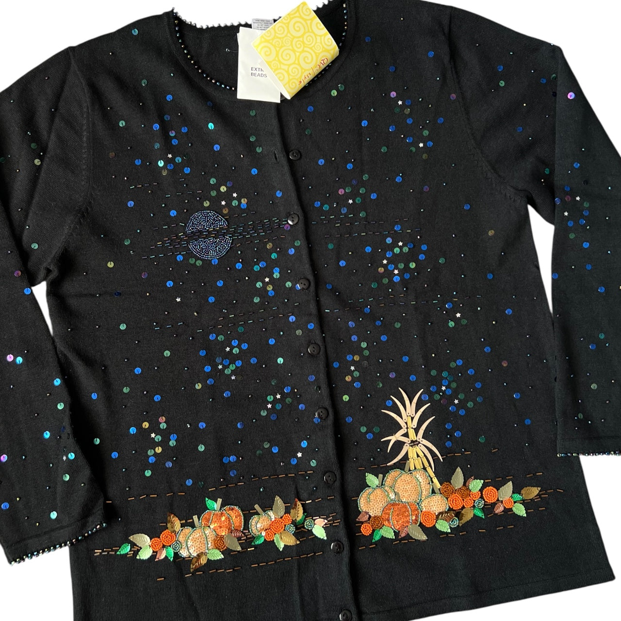 NWT Vintage The Quacker Factory Halloween Autumn Beaded Cardigan Pumpkins Women’s Large