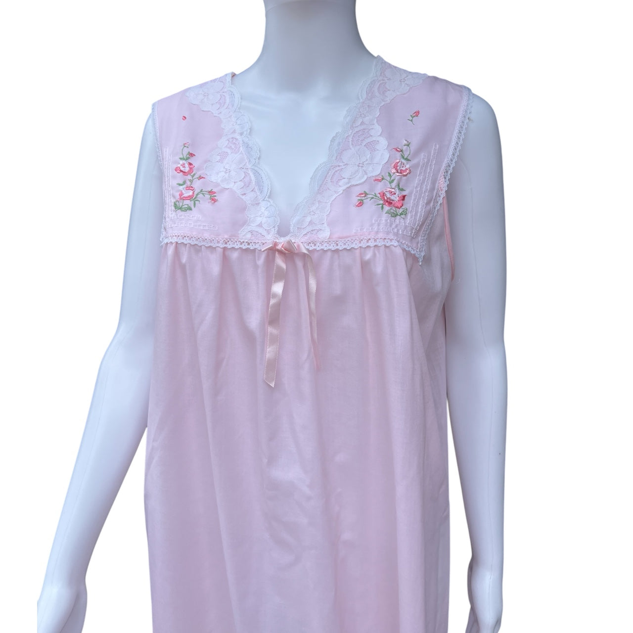 Vintage Sears Perma Prest Pink Nightgown Robe Set Floral Embroidered Lace Trim Women’s Med