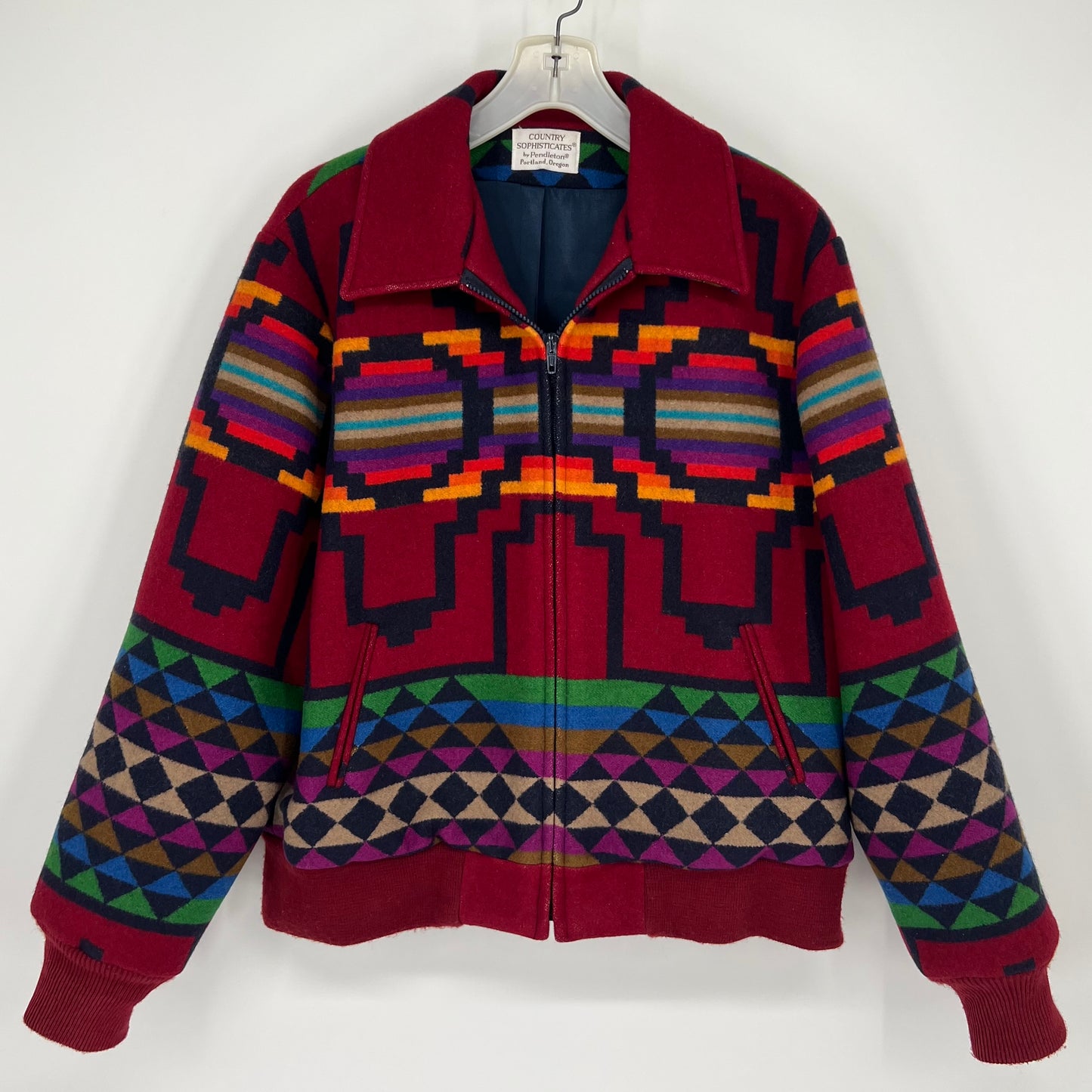 Vintage 70s Country Sophisticates Pendleton Red Southwestern Aztec Blanket Jacket Large