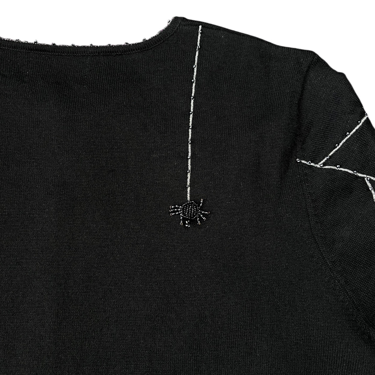 Vintage The Quacker Factory Black Beaded Spiderweb Ugly Sweater Cardigan Women’s Large Mesh