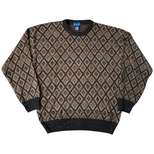 90s Towncraft Brown Diamond Pattern Crewneck Sweater Men’s Large