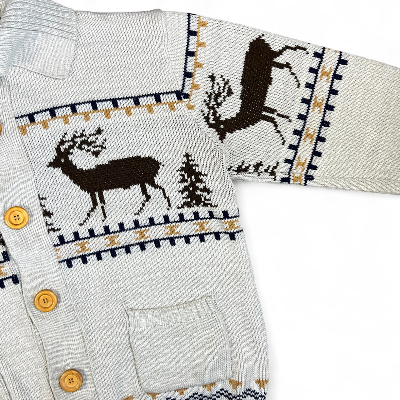 70s Silton Elk Deer Cowichan Acrylic Cardigan Men’s Large Made in Taiwan