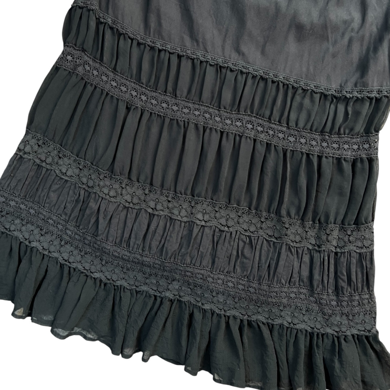 90s Y2K Mix It Goth Chiffon Lace Tiered Midi Skirt Ruched Women’s Large