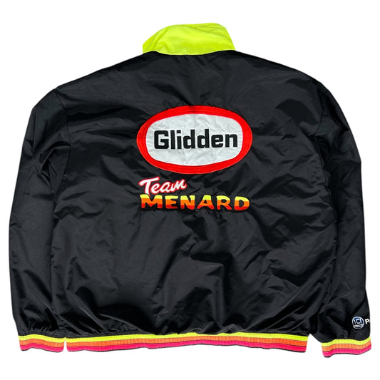 90s Glidden Team Menards Neon Zip Up Windbreaker Racing Jacket Embroidered Men’s XL Made in USA
