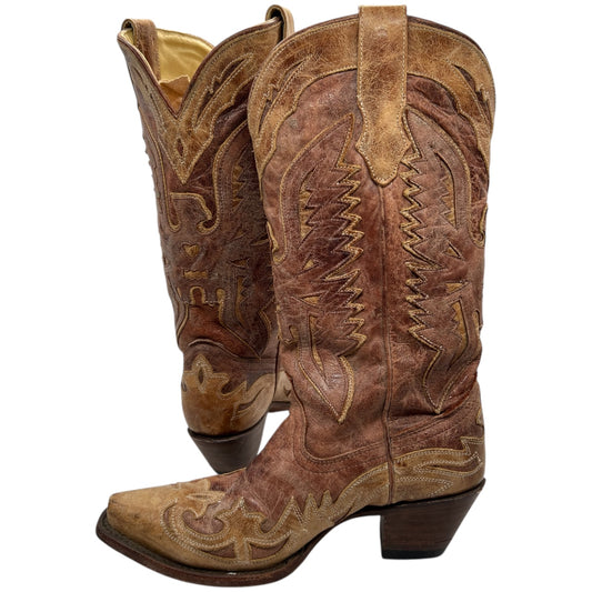 Corral Women’s Crackle Distressed Antique Finish Saddle Cowboy Boots Western Size 8M R2227 Made in Mexico