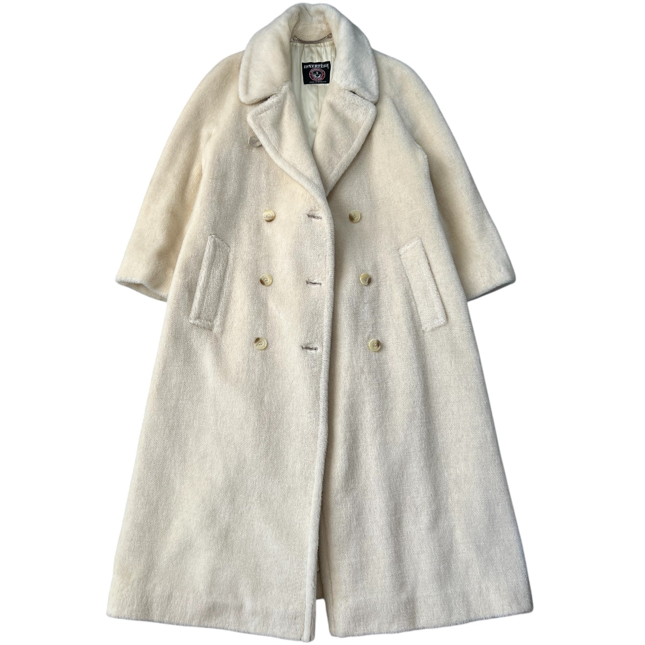 Vintage Invertere Cream 100% Alpaca Pile Trench Coat Satin Lined Women’s XL