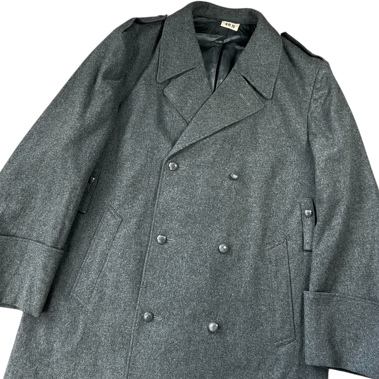 Vintage Green Wool Swiss Army Trench Long Pea Coat Military Jacket Men’s 48N