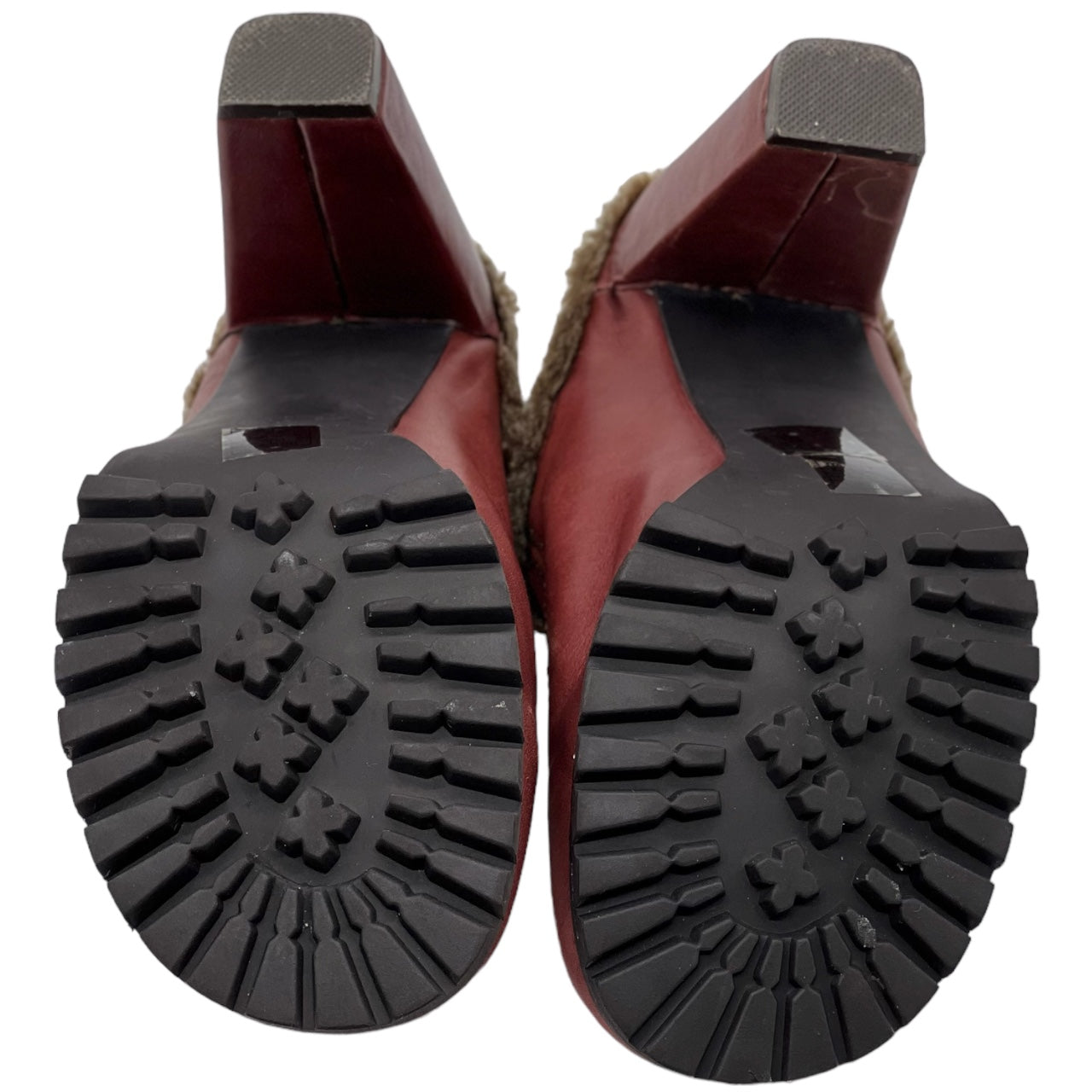 Vintage 90s Y2K XOXO Burgundy Leather Clogs Faux Fur Trim Size 10 NWT