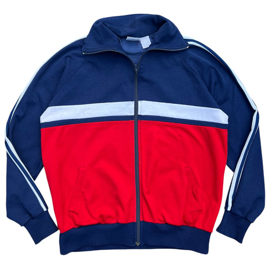 70s Sports Network Striped Zip Up Track Jacket Warm Up Jacket Men’s Large
