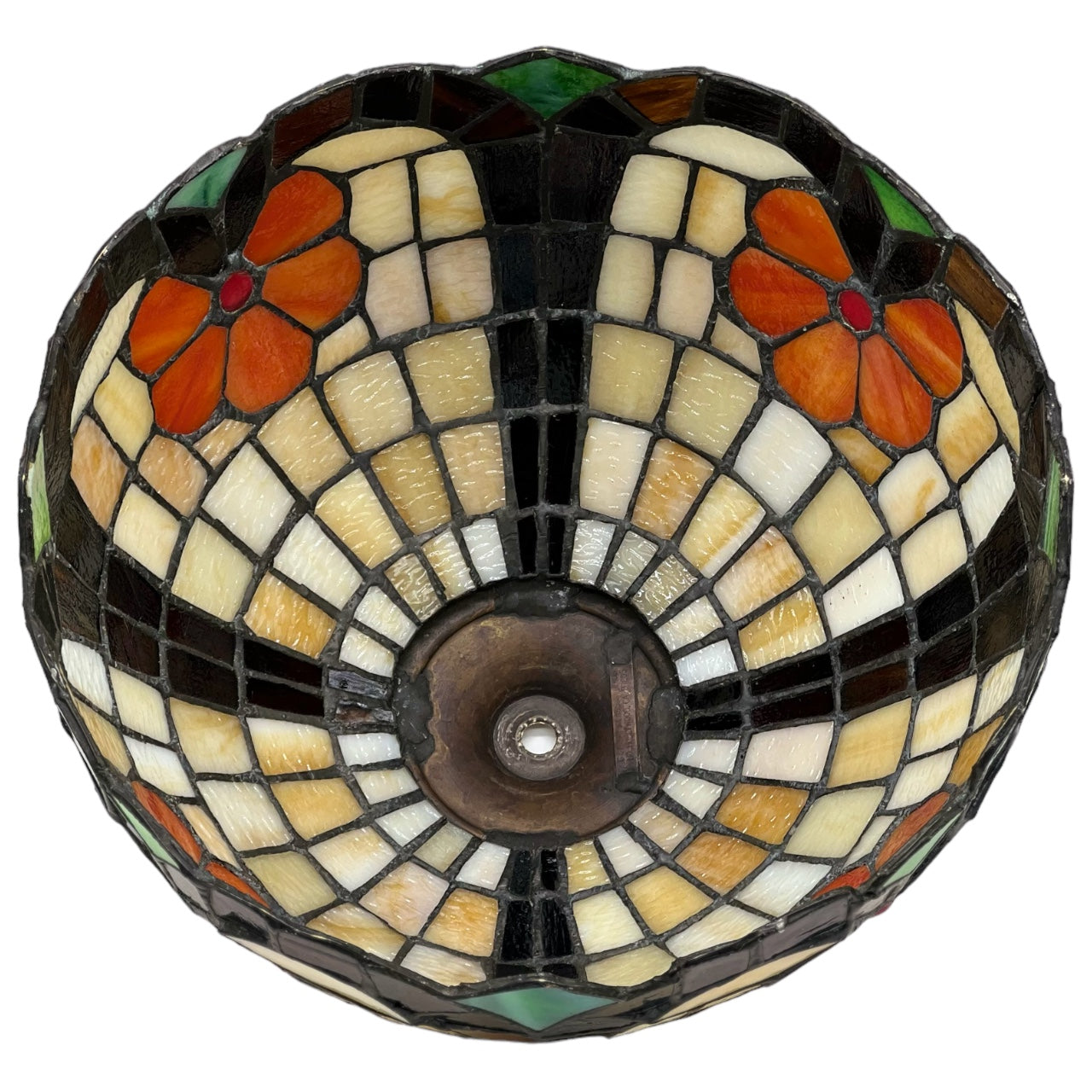 Vintage Tiffany Style G&A Art Glass Studios Leaded Stained Glass Floral Lampshade