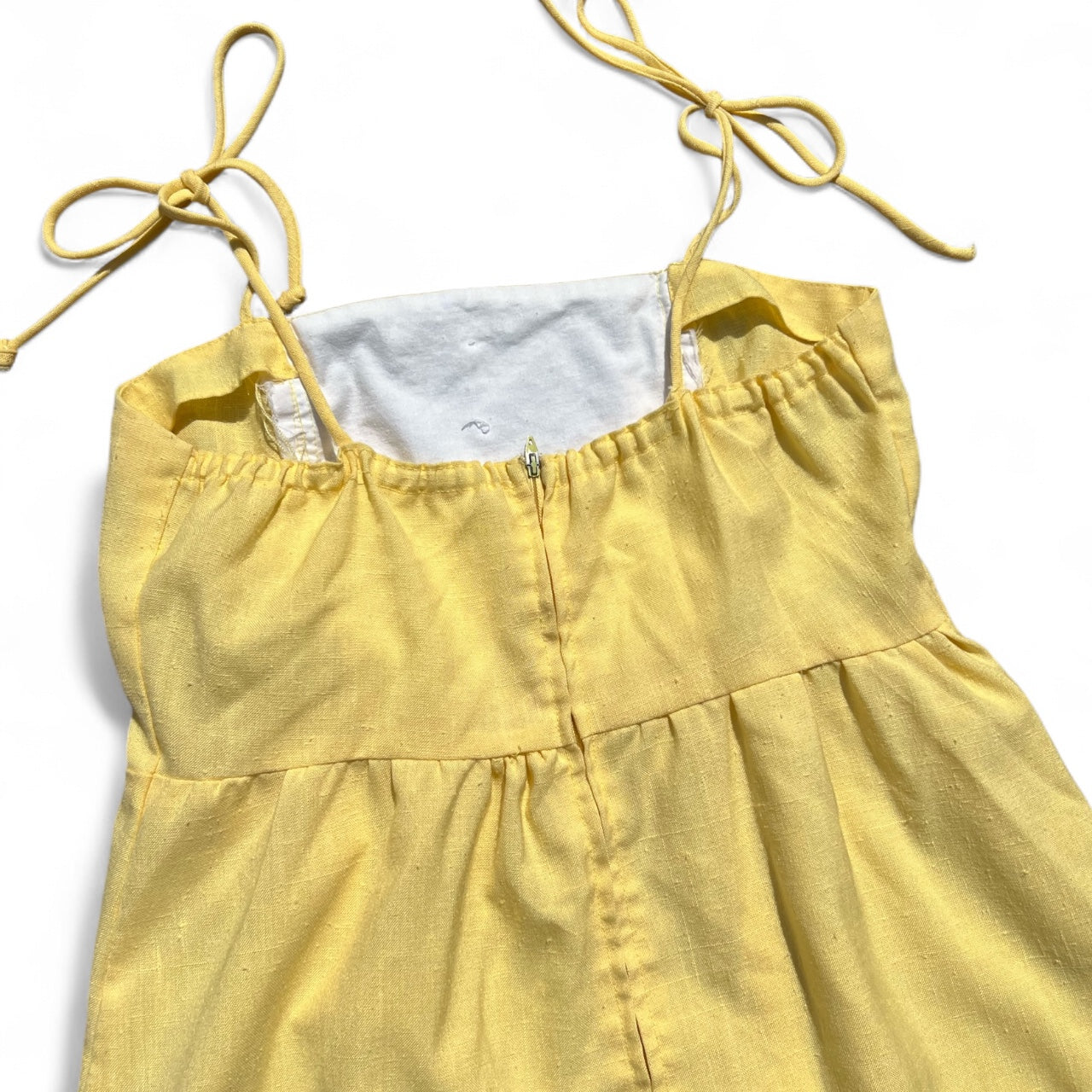 70s Handmade Yellow Eyelet Prairie Dress Midi Waist Tie Women’s M/L Made in USA