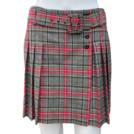 90s 579 Gray Plaid Pleated Mini Skirt Belted Women’s 7 Made in USA