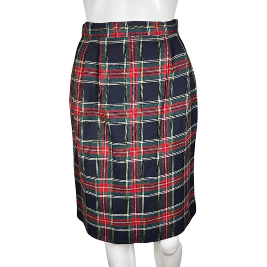 Vintage Charter Club Petites High Waisted Plaid Tartan Schoolgirl Skirt Pleated Wool Size 6