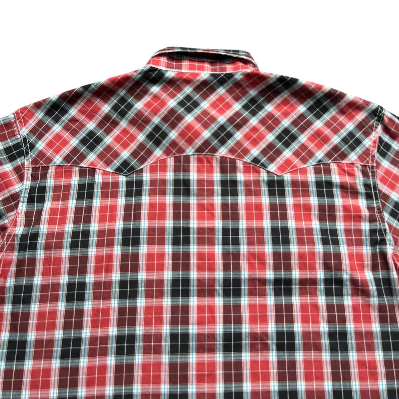 Vintage Wrangler Wrancher Shirts Red Black Plaid Pearl Snap Button Down Men’s Large