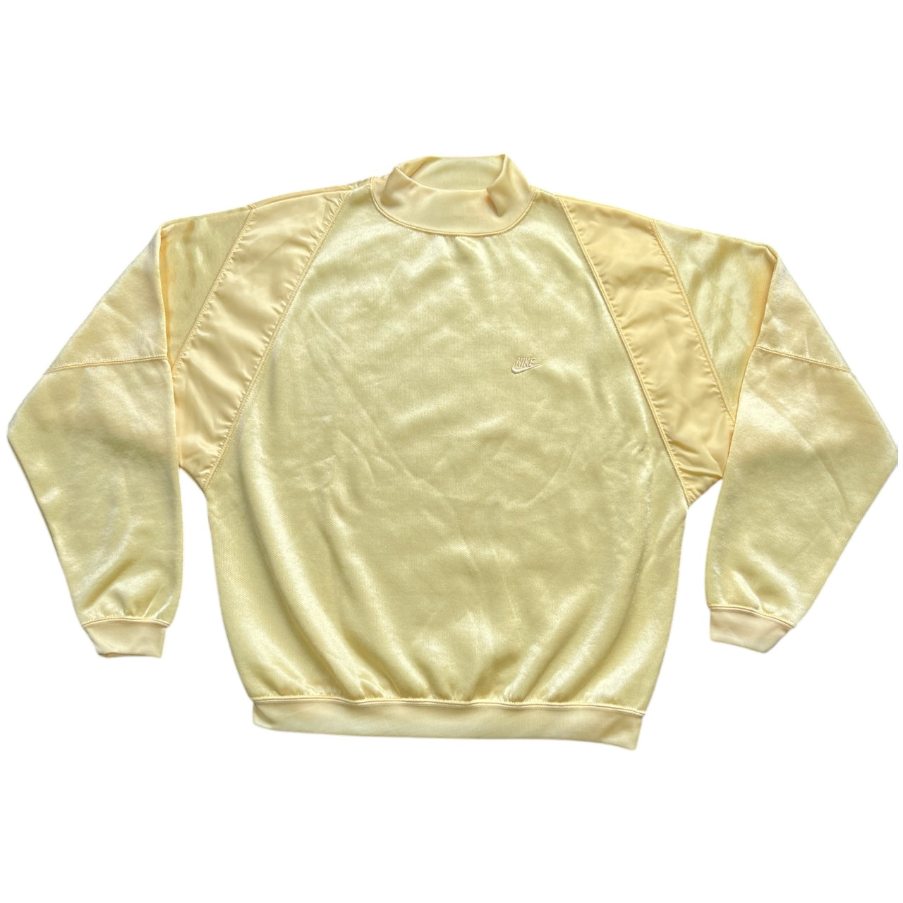 Vintage 80s 90s Nike Pastel Yellow Holographic Mock Neck Sweatshirt Men’s Med