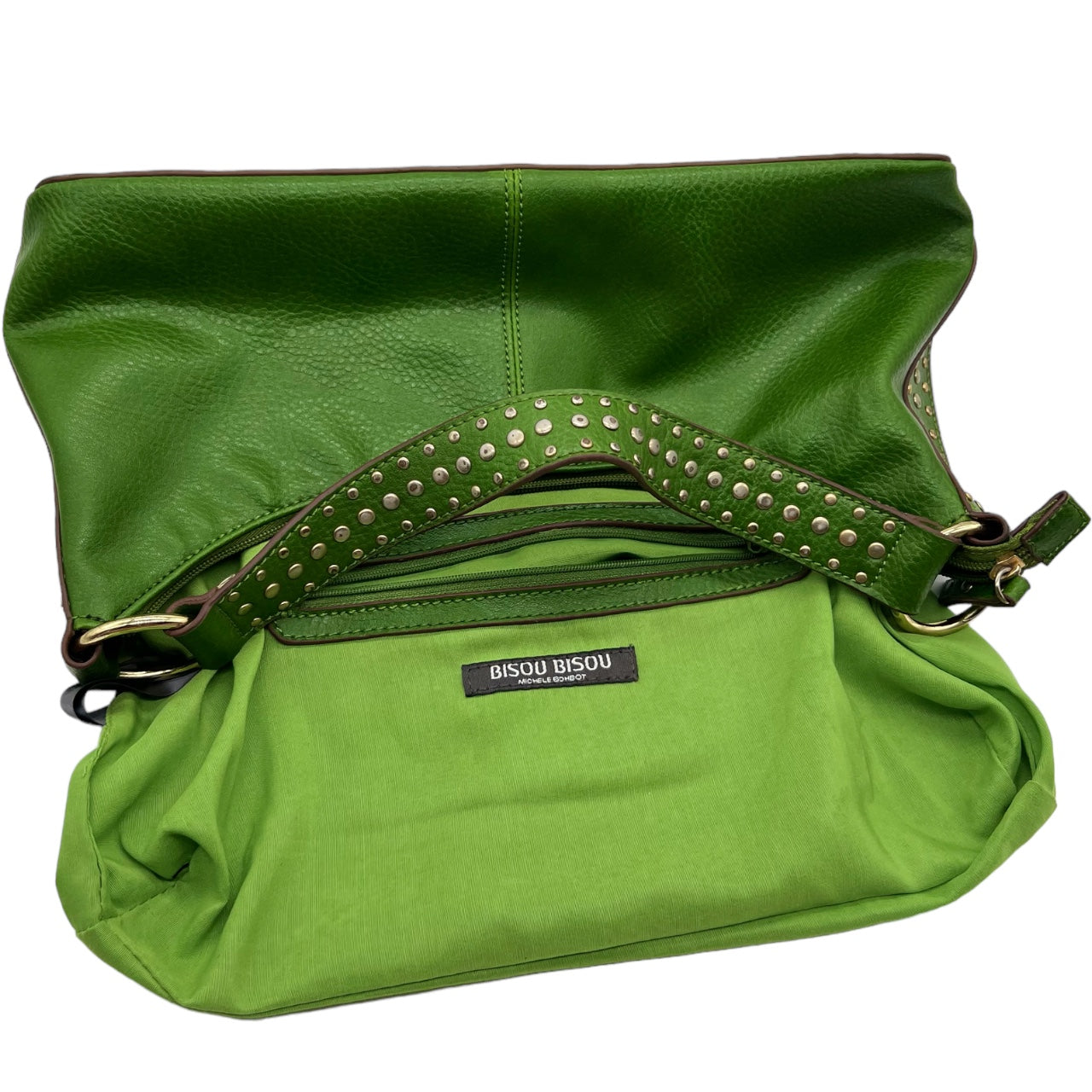 Vintage 90s Y2K Bisou Bisou Michelle Bohbot Lime Green Leather Studded Shoulder Bag