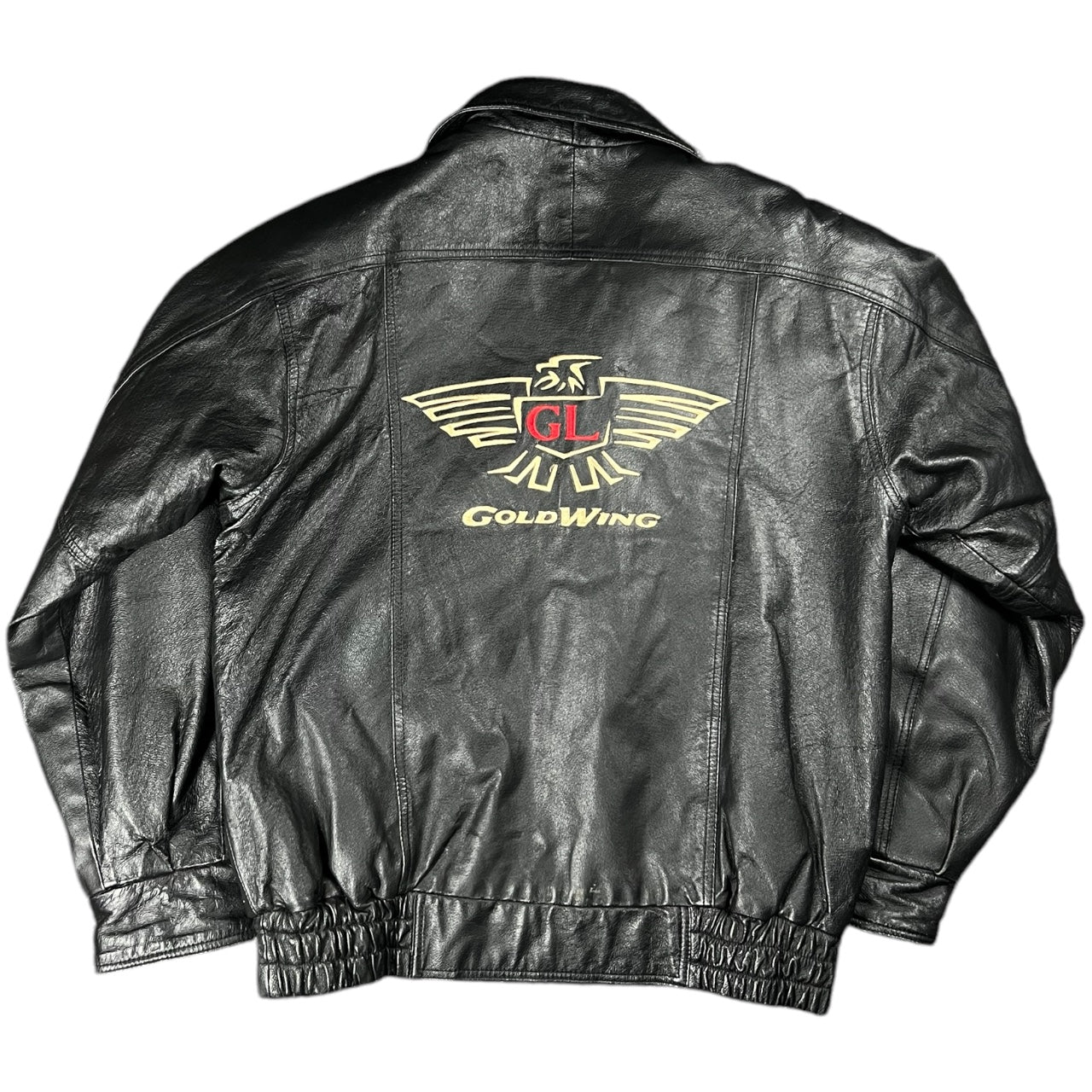 Vintage 90s Honda Goldwing Black Leather Bomber Flight Jacket Embroidered Mens Med