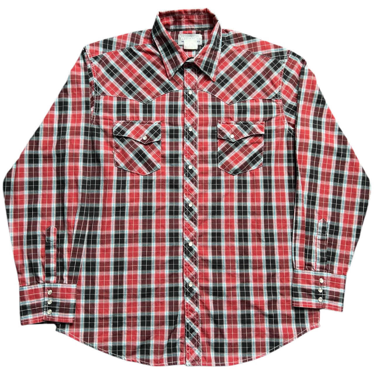 Vintage Wrangler Wrancher Shirts Red Black Plaid Pearl Snap Button Down Men’s Large