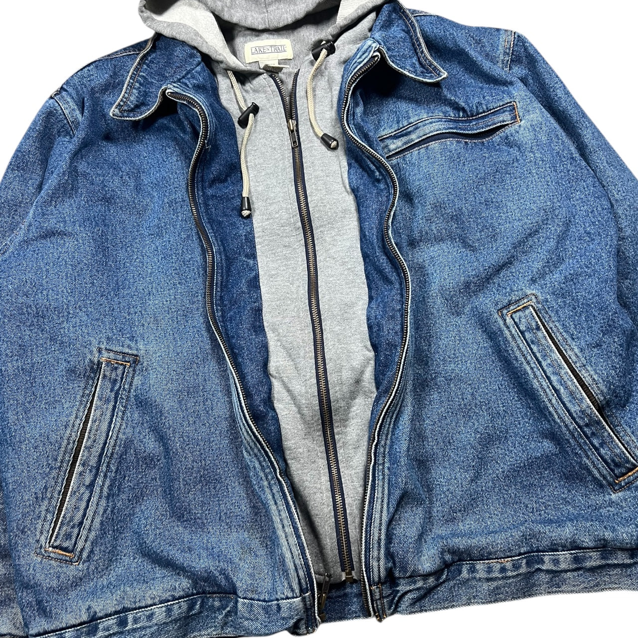 90s Lake N Trail Hooded Full Zip Denim Jacket Fleece Lined Men’s XL