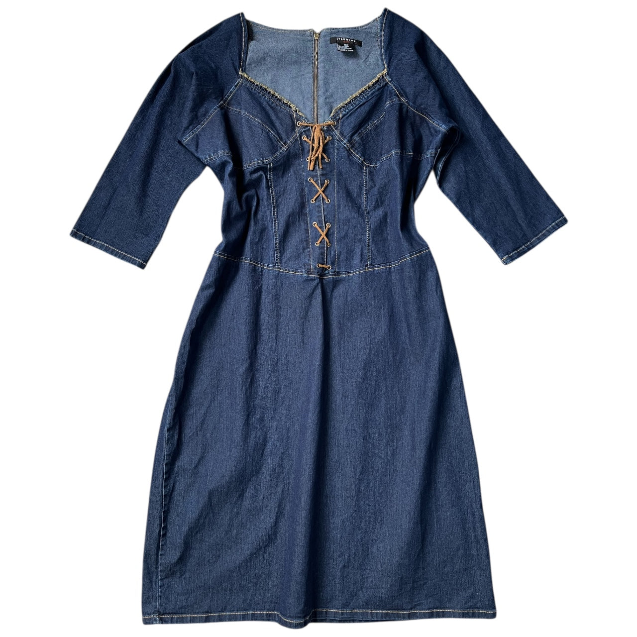 90s Y2K Starwear Corset Lace Up Denim Dress Women’s 3X Plus Size