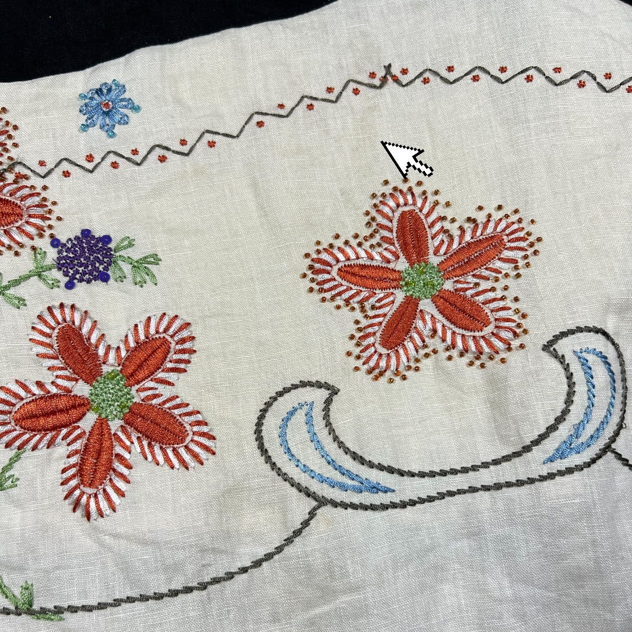 90s Autograph Boho Beaded Floral Embroidered Midi Skirt Women’s 6 100% Linen