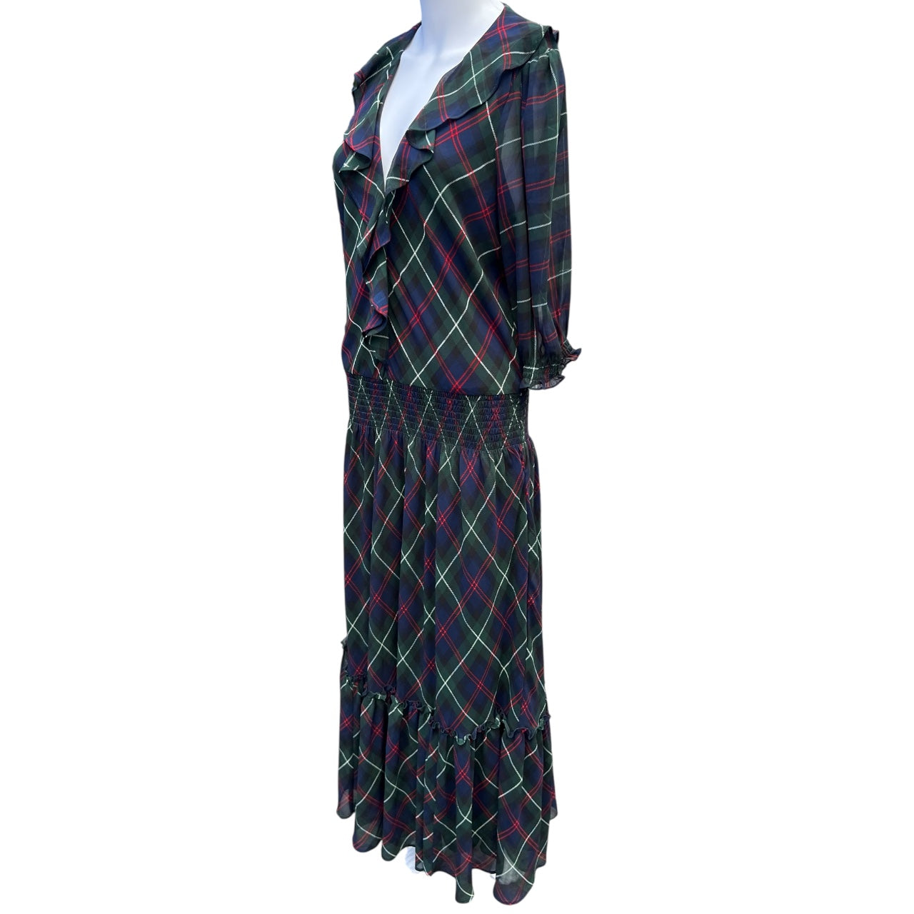 Lauren Ralph Lauren Plaid Georgette Ruffle Midi Dress Women’s 14