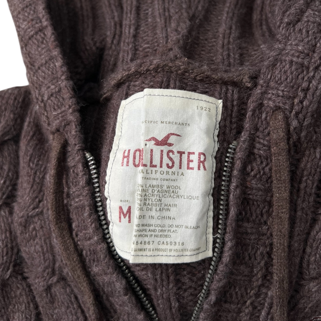 Y2K Hollister Brown Cable Knit Wool Blend Double Zip Up Hoodie Women’s Medium