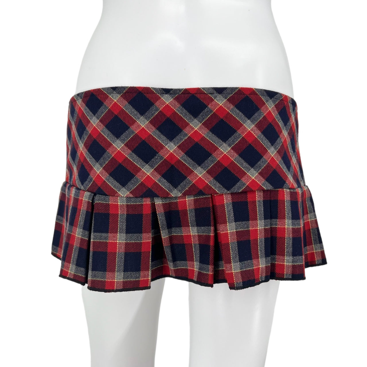 Vintage Y2K Blossom Low Rise Plaid Micro Mini Pleated Skirt Women Medium