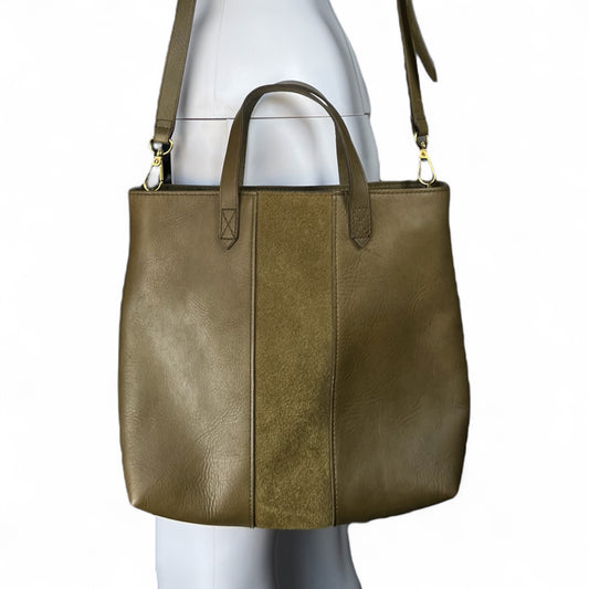 Madewell Asparagus Small Transport Leather Suede-Panel Crossbody Satchel