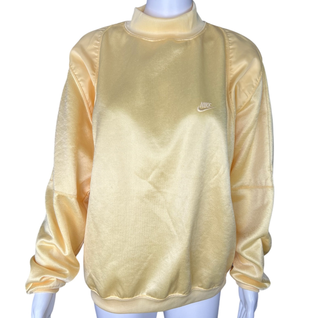 Vintage 80s 90s Nike Pastel Yellow Holographic Mock Neck Sweatshirt Men’s Med