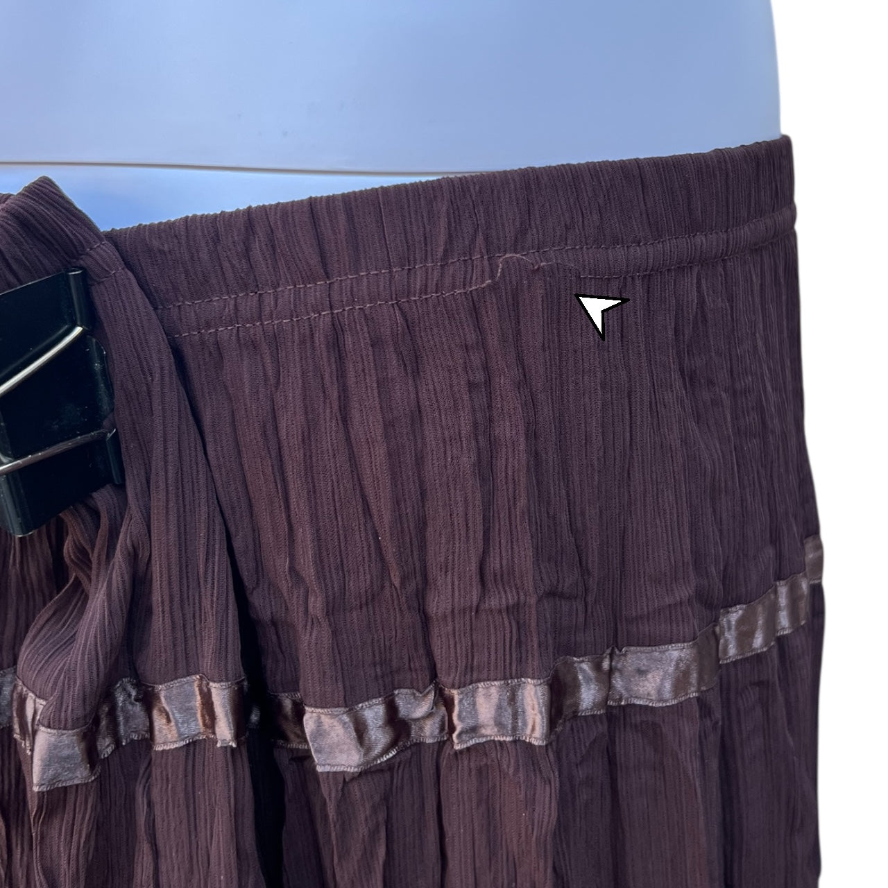 90s Y2K Brown Boho Tiered Crinkle Maxi Skirt Ribbon Floral Lace Trim Women’s 14/16W