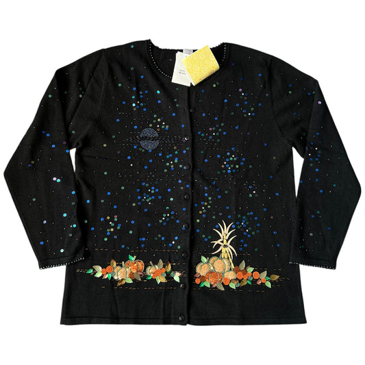 NWT Vintage The Quacker Factory Halloween Autumn Beaded Cardigan Pumpkins Women’s Large