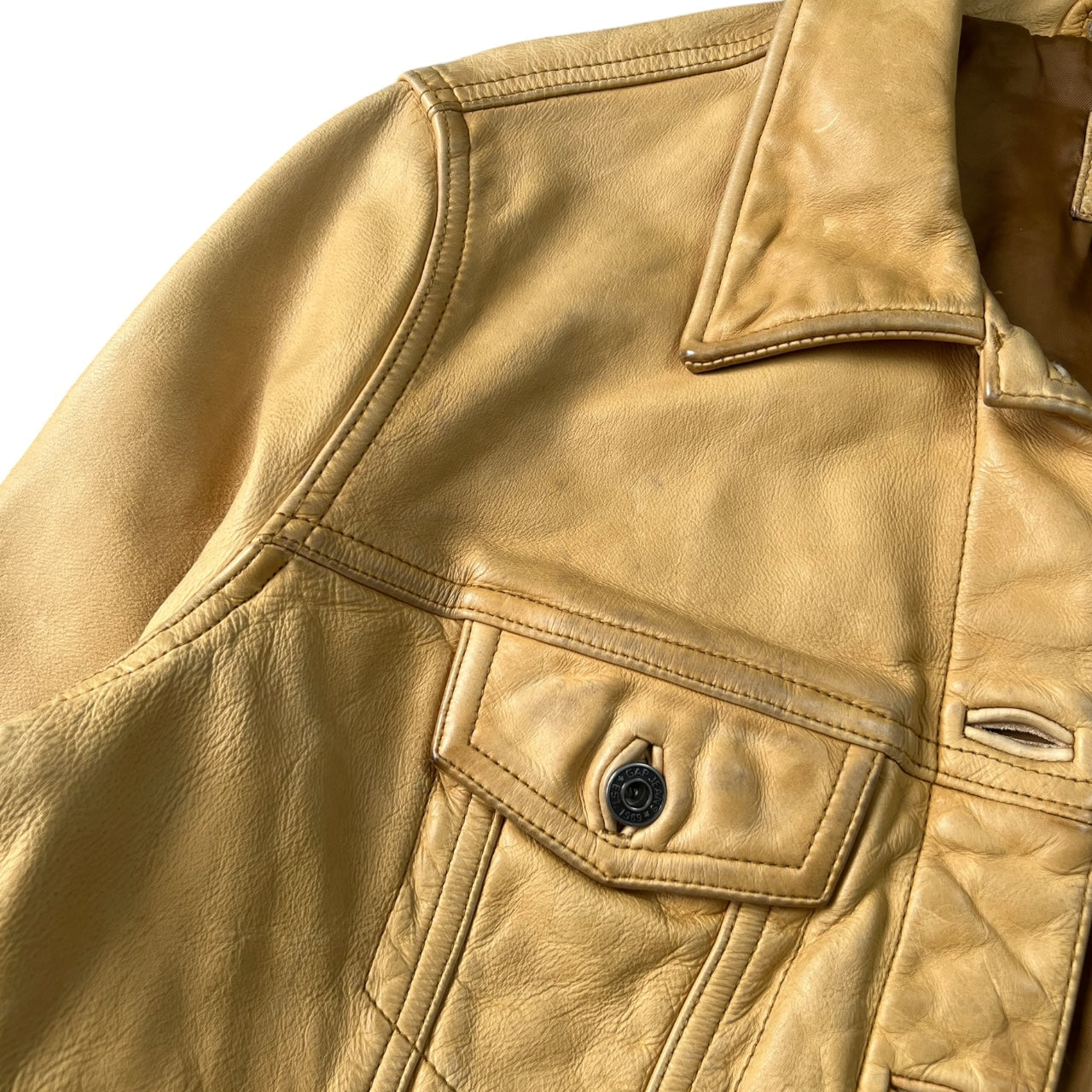 90s Y2K Gap Biege Leather Trucker Jacket Women’s Medium