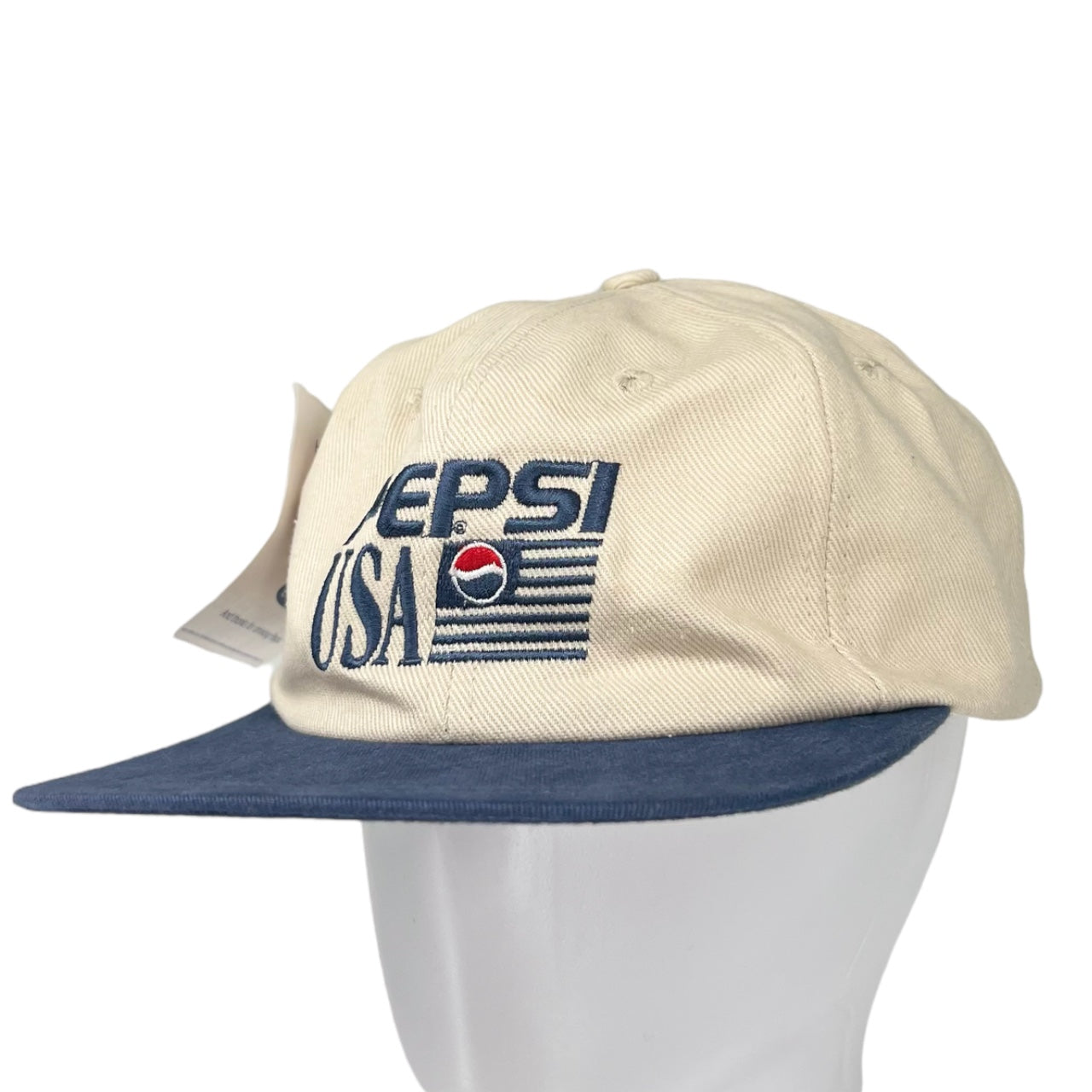 Vintage 90s NWT Pepsi USA Strapback Hat Embroidered Flag Blue White One Size