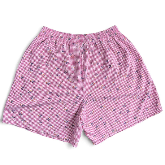 90s Weekend Provisions Pink Gingham Floral Print Boxer Shorts Women’s Large