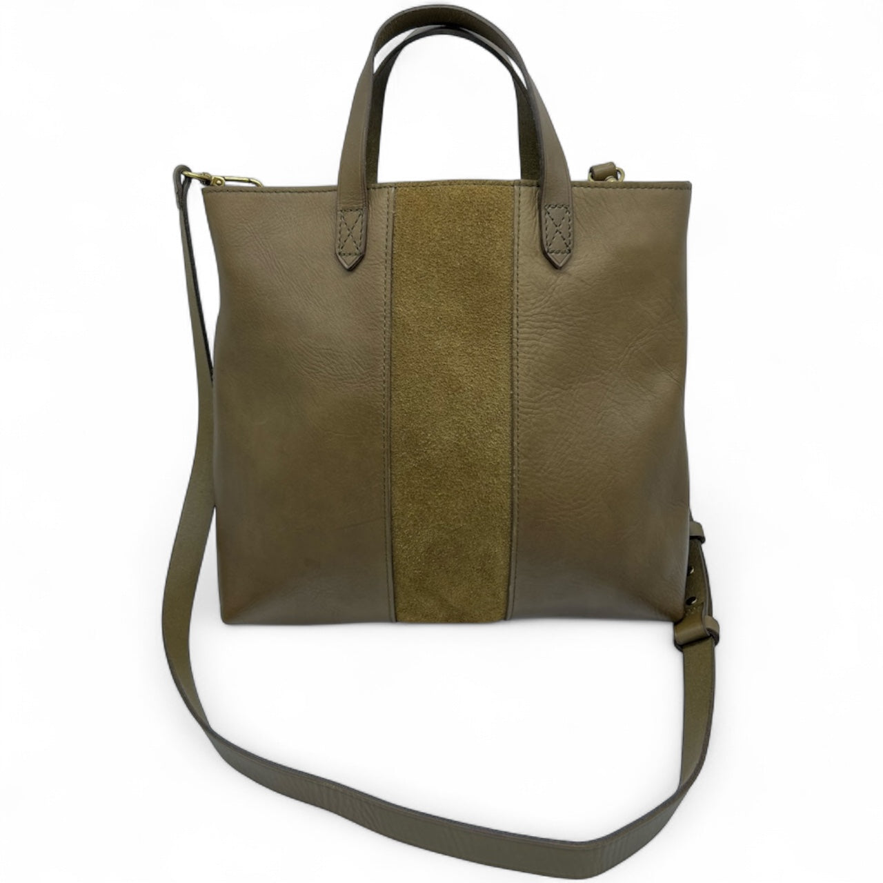 Madewell Asparagus Small Transport Leather Suede-Panel Crossbody Satchel