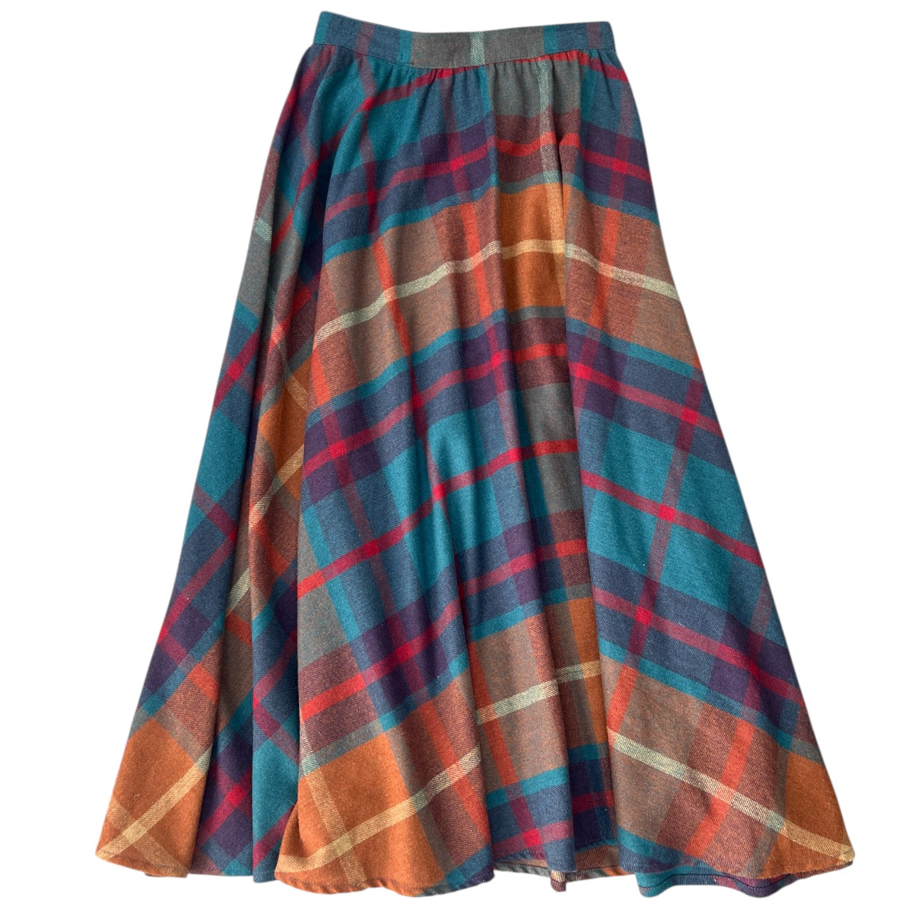 60s Chequers Multicolored Plaid Midi Skirt High Waisted Women’s 7/8 XS Union Made ILGWU