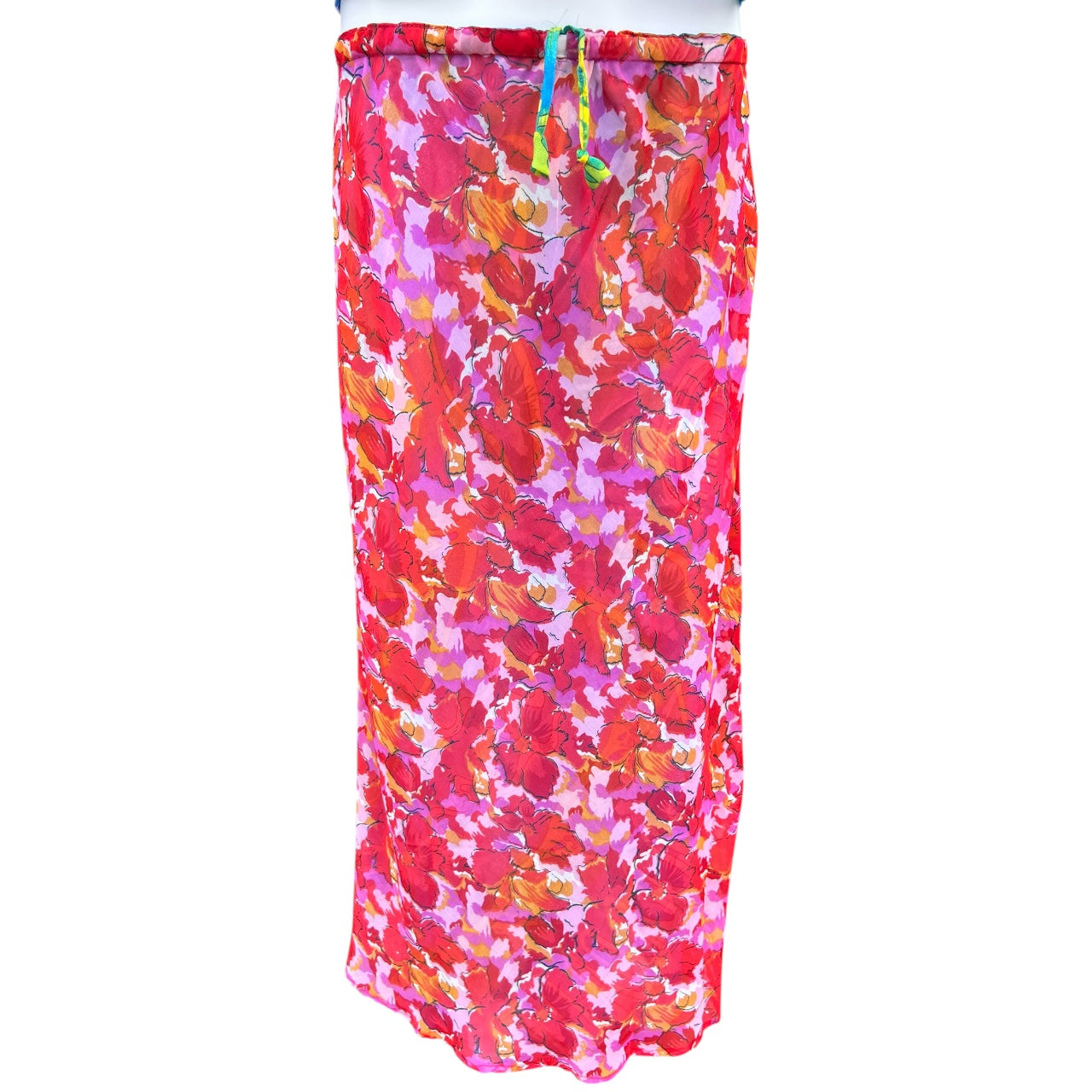 Vintage Reversible 2 Pc. Chiffon Tank Top Skirt Set Abstract Floral Print Women’s S/M