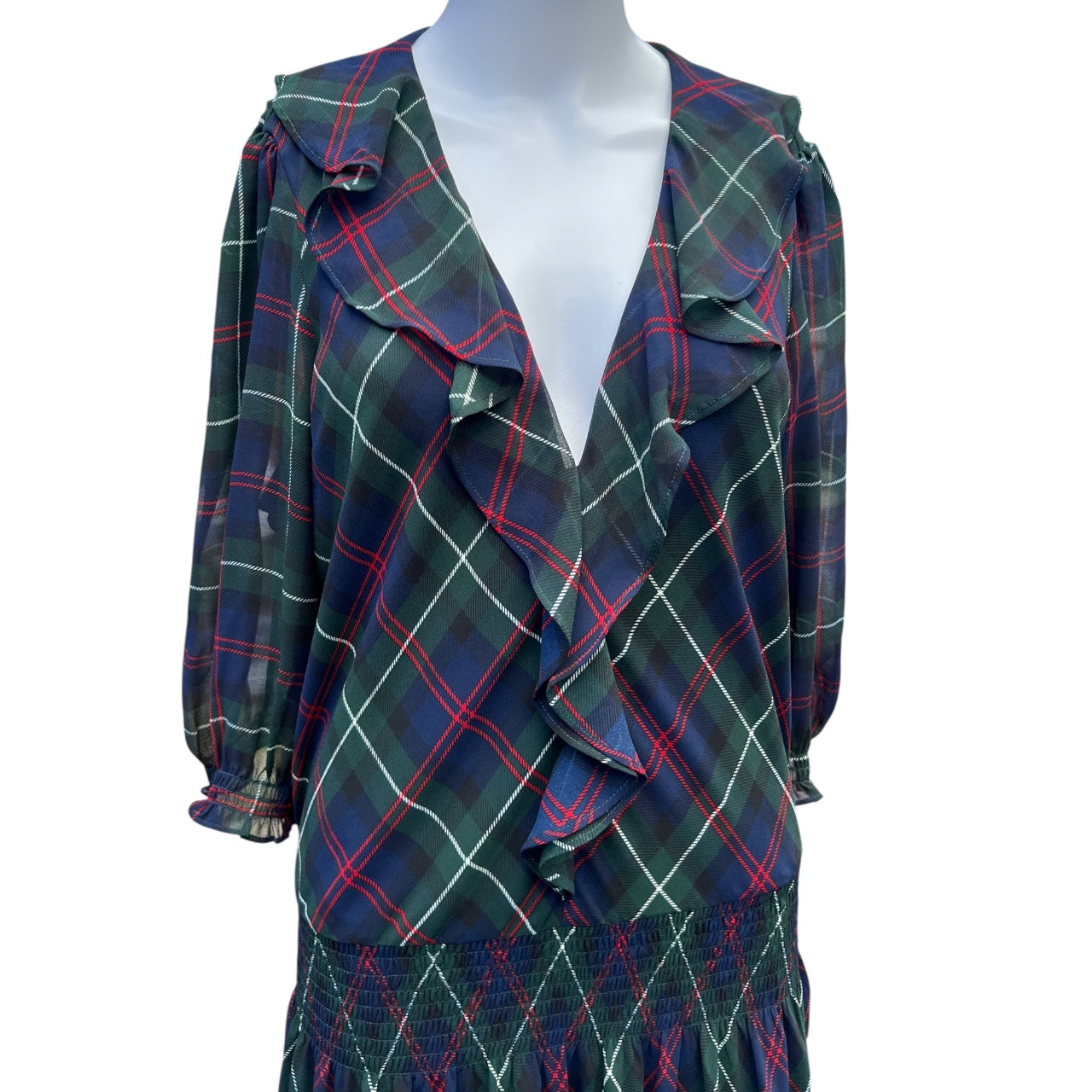 Lauren Ralph Lauren Plaid Georgette Ruffle Midi Dress Women’s 14