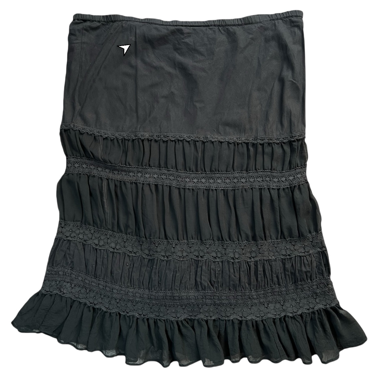 90s Y2K Mix It Goth Chiffon Lace Tiered Midi Skirt Ruched Women’s Large